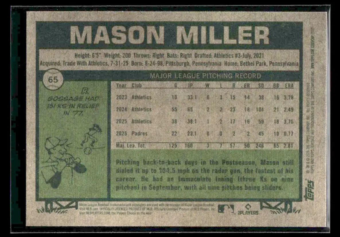 2026 Topps Heritage Mason Miller #65 San Diego Padres - Baseball Card Single