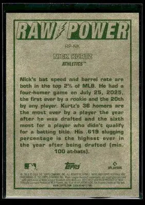 2026 Topps Heritage Nick Kurtz #RP-NK Raw Power Athletics - Baseball Card Single