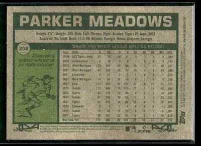 2026 Topps Heritage Parker Meadows #208 Chrome Detroit Tigers - Baseball Card Single