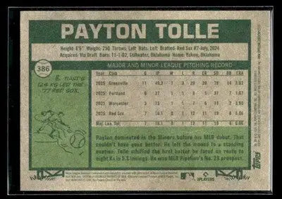 2026 Topps Heritage Payton Tolle #386 RC Boston Red Sox - Baseball Card Single