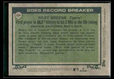 2026 Topps Heritage Riley Greene #234 Detroit Tigers - Baseball Card Single