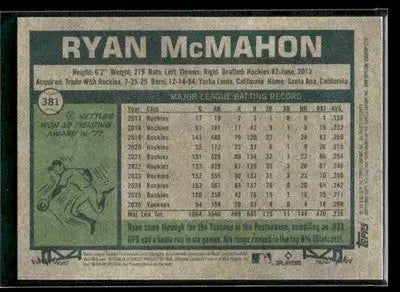 2026 Topps Heritage Ryan McMahon #381 New York Yankees - Baseball Card Single