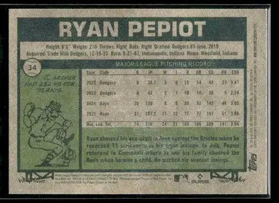 2026 Topps Heritage Ryan Pepiot #34 Tampa Bay Rays - Baseball Card Single