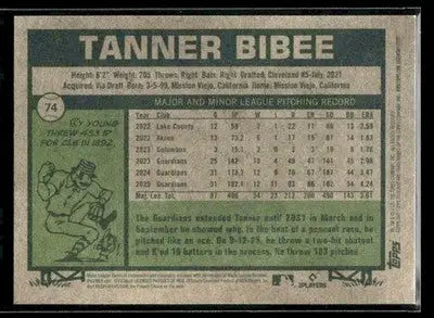 2026 Topps Heritage Tanner Bibee #74 Cleveland Guardians - Baseball Card Single