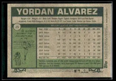 2026 Topps Heritage Yordan Alvarez #25 Houston Astros - Baseball Card Single