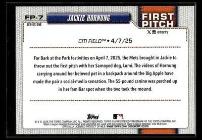 2026 Topps Jackie Hornung #FP-7 First Pitch New York Mets - Baseball Card Single