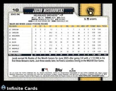 2026 Topps JACOB MISIOROWSKI #10 RC [Base] Milwaukee Brewers RC
