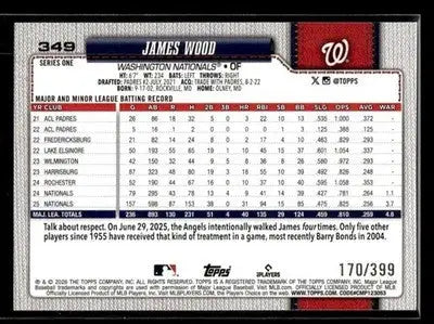 2026 Topps James Wood #349 Yellow Rainbow Foil SN #/399 Washington Nationals
