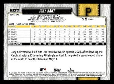 2026 Topps Joey Bart #207 Pittsburgh Pirates - Baseball Card Single
