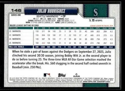 2026 Topps Julio Rodríguez #146 Rainbow Foil Seattle Mariners - Baseball Card Single