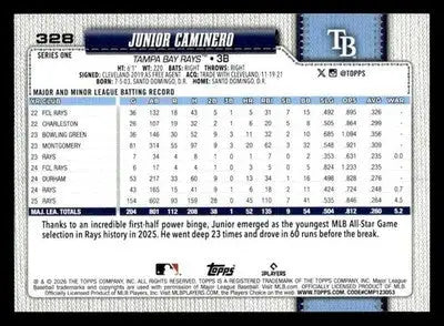 2026 Topps Junior Caminero #328 Tampa Bay Rays - Baseball Card Single