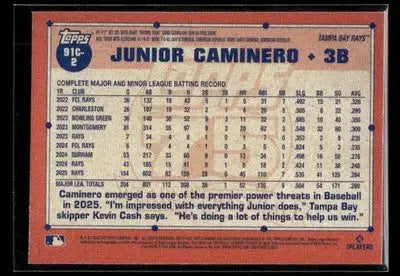 2026 Topps Junior Caminero #91C-2 1991 Topps 35th Anniv Chrome Tampa Bay Rays - Baseball Card Single