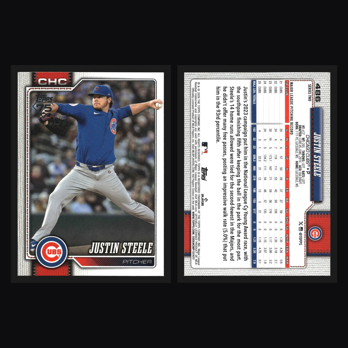2026 Topps Justin Steele #486 Chicago Cubs - Baseball Card Single