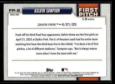 2026 Topps Kelvin Sampson #FP-2 First Pitch Houston Astros - Baseball Card Single