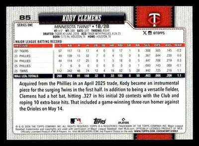 2026 Topps Kody Clemens #85 Minnesota Twins - Baseball Card Single