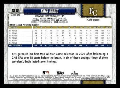 2026 Topps Kris Bubic #58 Kansas City Royals - Baseball Card Single