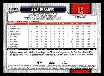 2026 Topps Kyle Manzardo #309 Cleveland Guardians - Baseball Card Single