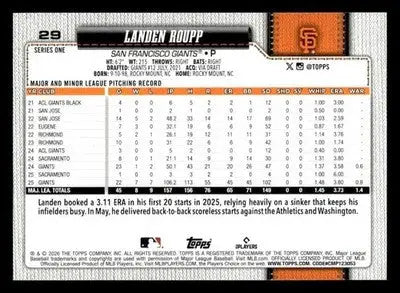 2026 Topps Landen Roupp #29 San Francisco Giants - Baseball Card Single