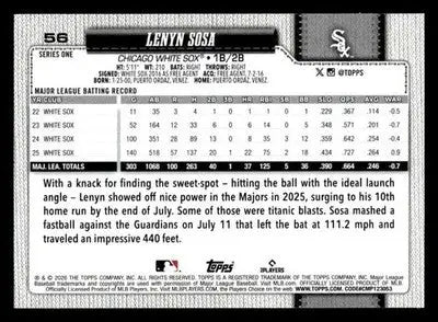 2026 Topps Lenyn Sosa #56 Chicago White Sox - Baseball Card Single