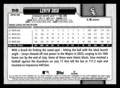 2026 Topps Lenyn Sosa #56 Chicago White Sox - Baseball Card Single