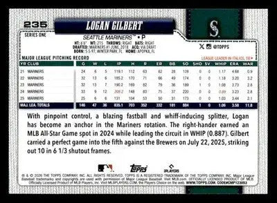2026 Topps Logan Gilbert #235 Seattle Mariners - Baseball Card Single