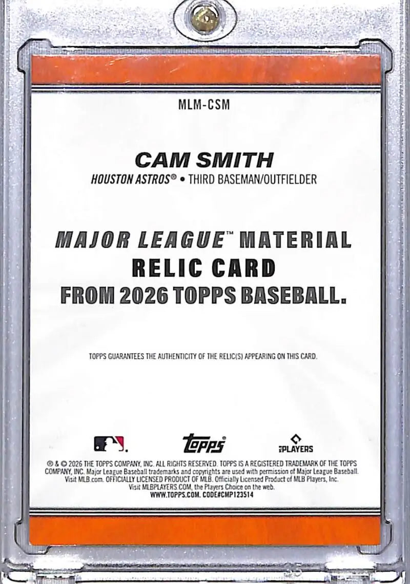 2026 Topps Major League Material #MLM-CSM Cam Smith NM-MT MEM Houston Astros - Baseball Card Single