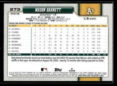 2026 Topps Mason Barnett #273 Rainbow Foil Athletics - Baseball Card Single