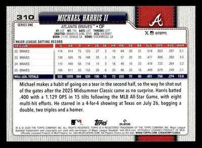 2026 Topps Michael Harris II #310 Atlanta Braves - Baseball Card Single