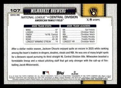 2026 Topps Milwaukee Brewers #107 Milwaukee Brewers - Baseball Card Single