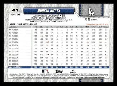 2026 Topps Mookie Betts #41 Los Angeles Dodgers - Baseball Card Single