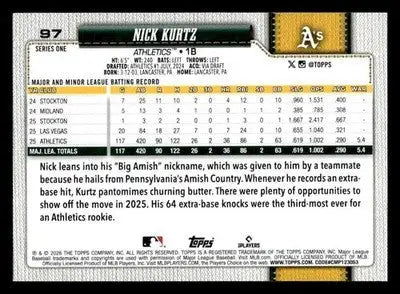 2026 Topps Nick Kurtz #97 Athletics - Baseball Card Single