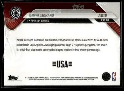 2026 Topps Now All-Star Game Kawhi Leonard #AS19 PR 4967 Los Angeles Clippers - Basketball Card Single
