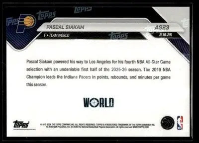 2026 Topps Now All-Star Game Pascal Siakam #AS23 PR 4967 Indiana Pacers - Basketball Card Single