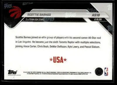 2026 Topps Now All-Star Game Scottie Barnes #AS18 PR 4967 Toronto Raptors - Basketball Card Single