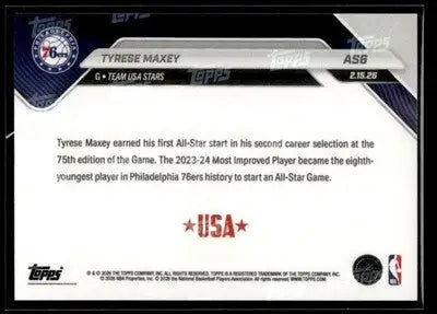 2026 Topps Now All-Star Game Tyrese Maxey #AS6 PR 4967 Philadelphia 76ers - Basketball Card Single