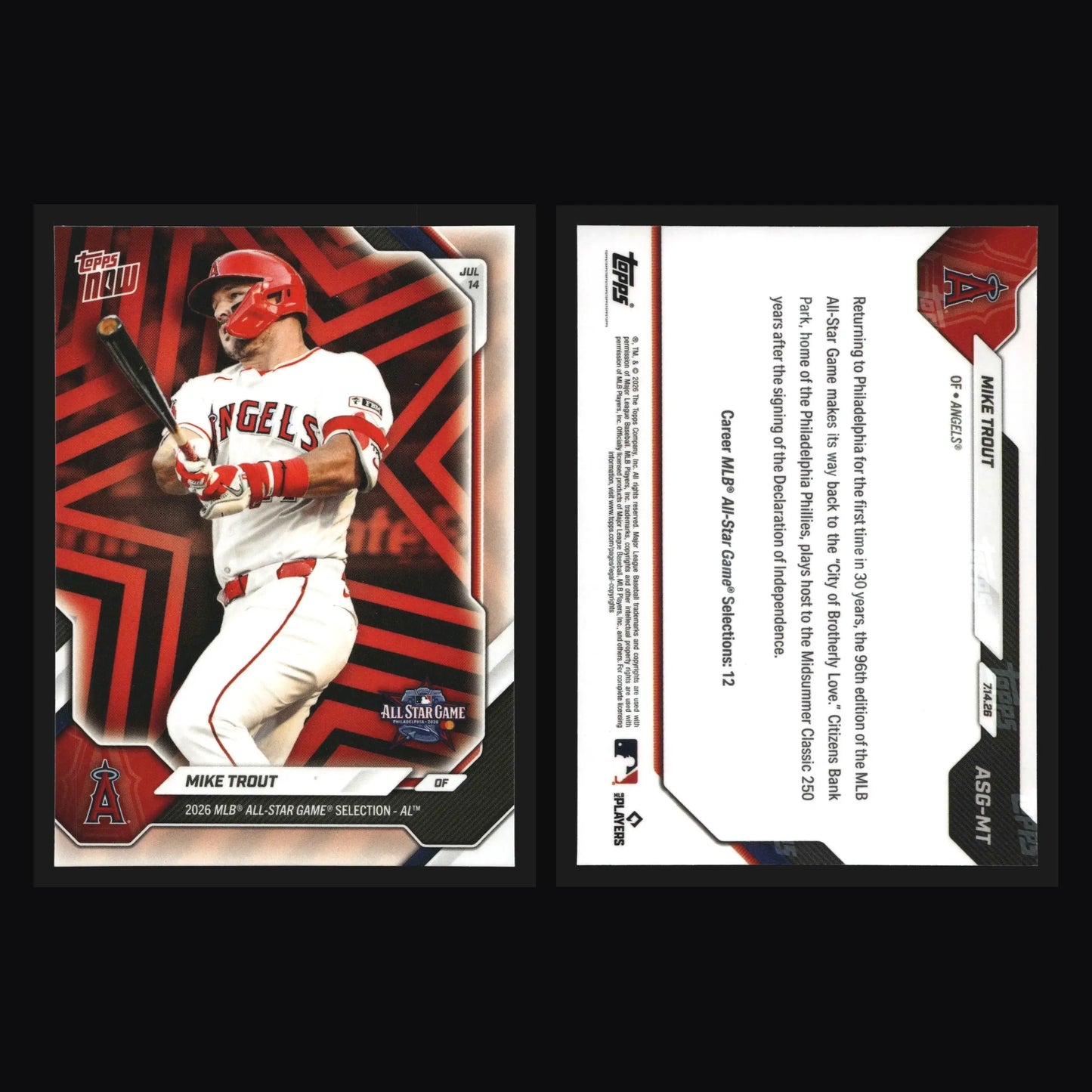 2026 Topps NOW #ASG-MT Mike Trout Angels All-Star Game Selection AL - Baseball Card Single