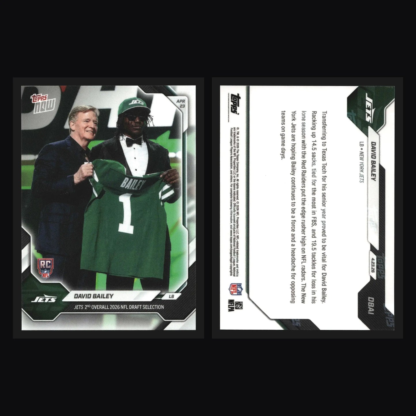 2026 Topps NOW #DBAI David Bailey New York Jets 2nd Overall Pick RC