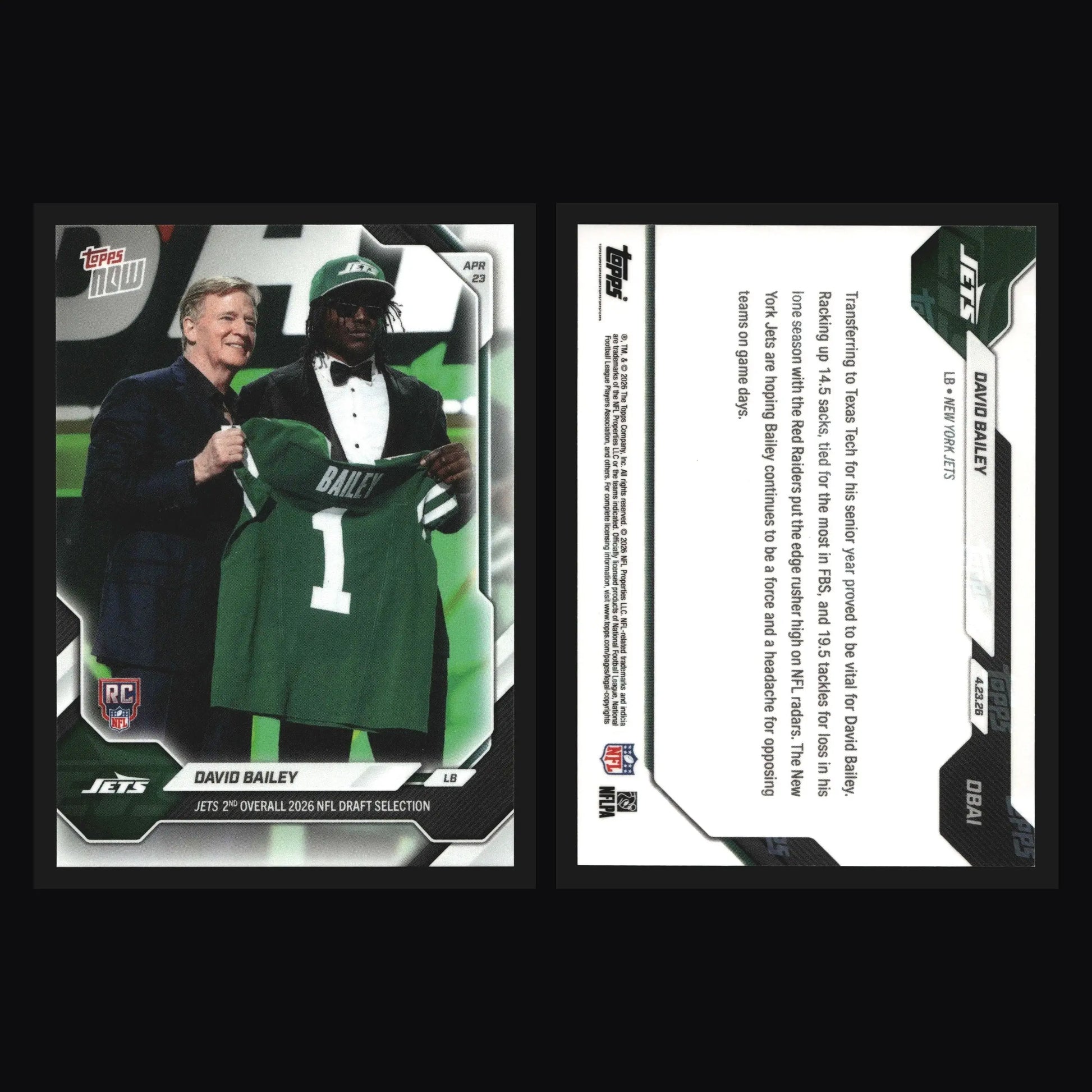 2026 Topps NOW #DBAI David Bailey New York Jets 2nd Overall Pick RC
