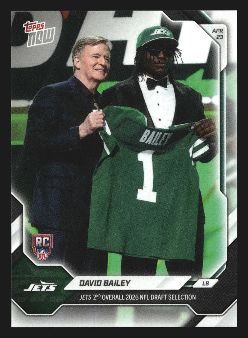 2026 Topps NOW #DBAI David Bailey New York Jets 2nd Overall Pick RC