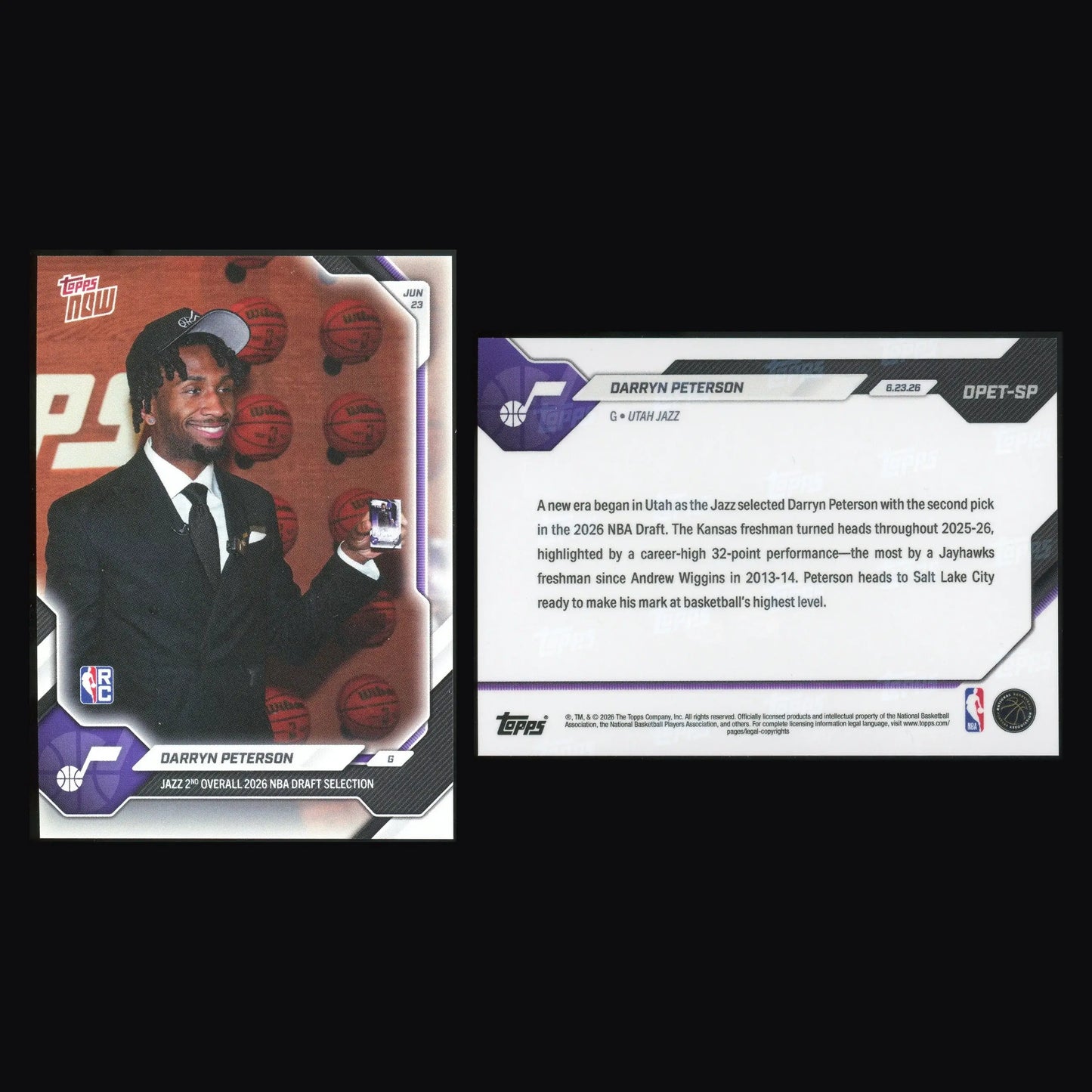 2026 Topps NOW #DPET-SP Darryn Peterson Jazz SP Image Variation RC