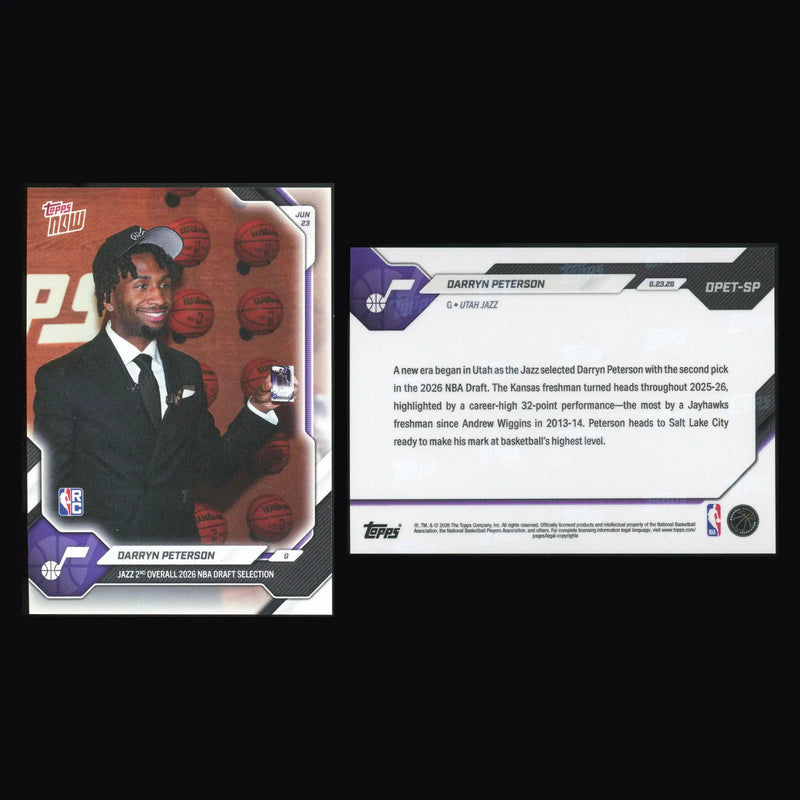 2026 Topps NOW #DPET-SP Darryn Peterson Jazz SP Image Variation RC
