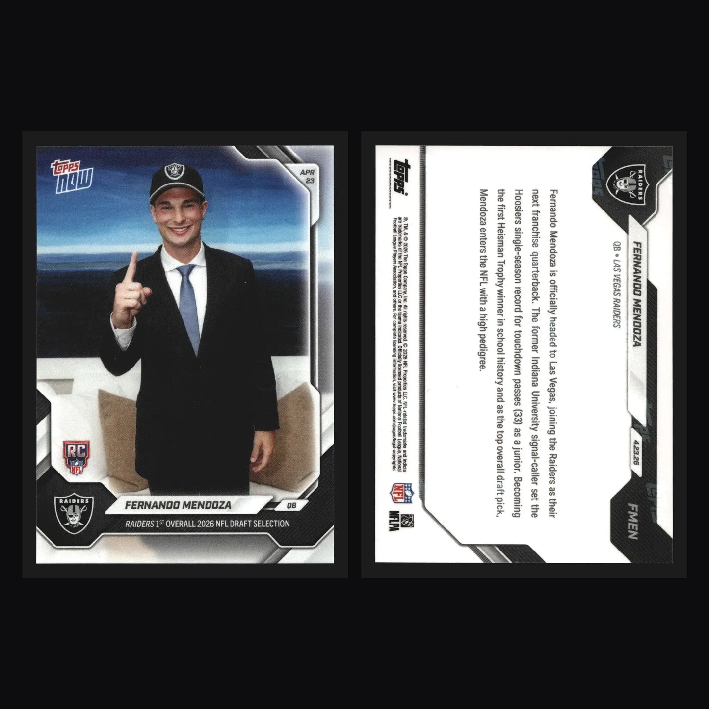 2026 Topps NOW #FMEN Fernando Mendoza Raiders 1st Overall Pick RC