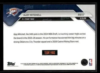 2026 Topps Now Rising Stars Ajay Mitchell #RS17 PR 7287 Oklahoma City Thunder