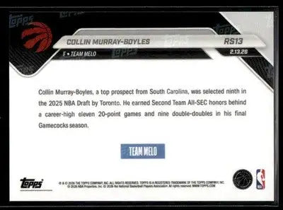 2026 Topps Now Rising Stars Collin Murray-Boyles #RS13 PR 7287 RC Raptors - Basketball Card Single