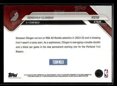 2026 Topps Now Rising Stars Donovan Clingan #RS16 PR 7287 Portland Trailblazers - Basketball Card Single