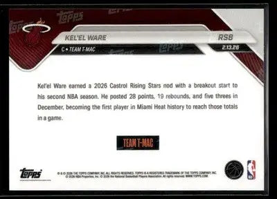 2026 Topps Now Rising Stars Kel’El Ware #RS8 PR 7287 Miami Heat