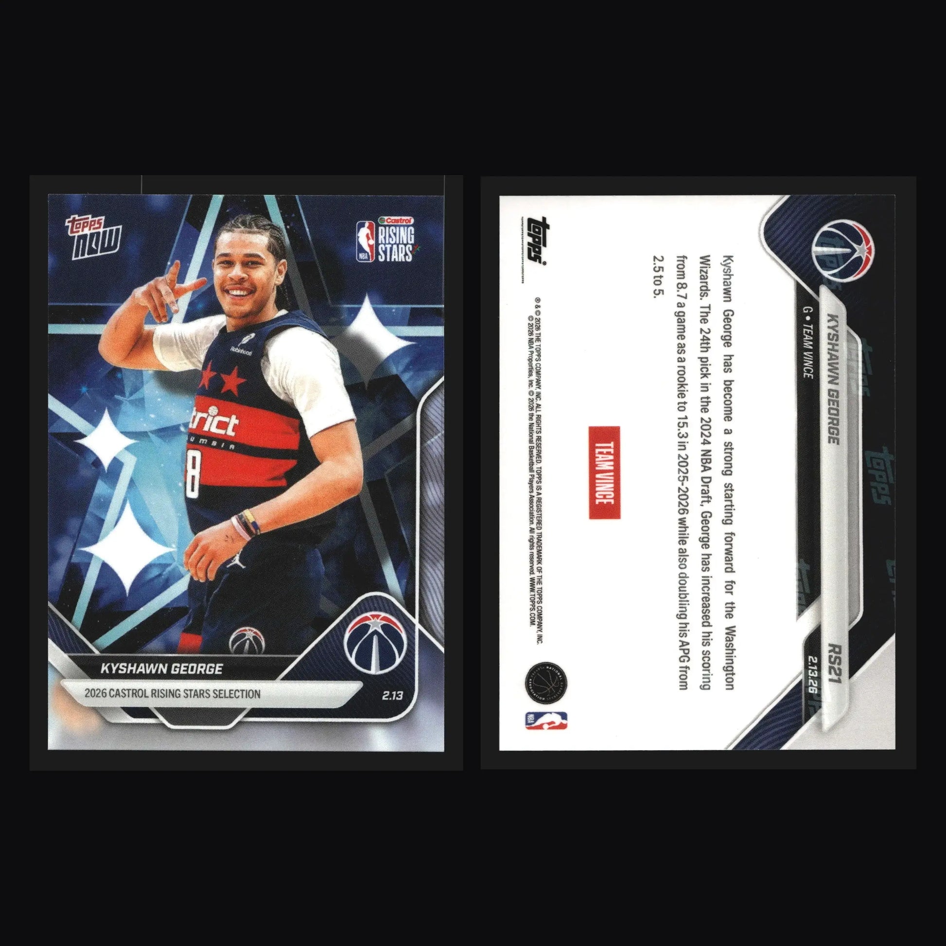 2026 Topps NOW Rising Stars Kyshawn George #RS21 Wizards - Basketball Card Single