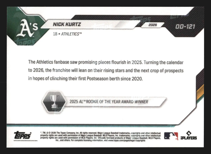 2026 Topps NOW Road to Opening Day #OD-121 Nick Kurtz A’s