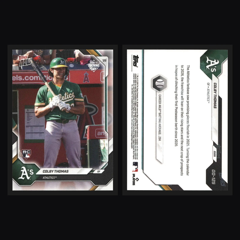 2026 Topps NOW Road to Opening Day #OD-125 Colby Thomas Athletics RC - Baseball Card Single