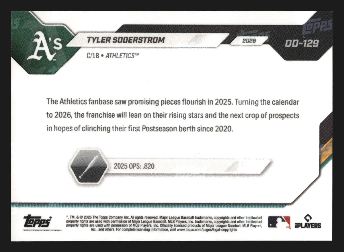 2026 Topps NOW Road to Opening Day #OD-129 Tyler Soderstrom Athletics - Baseball Card Single